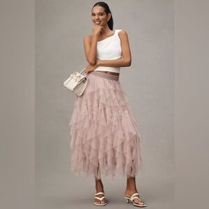 The Chéri Ruffled Tulle Midi Skirt by Anthropologie